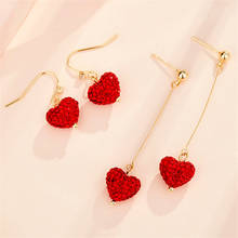 Temperament Super Flash Exquisite Small Red Heart Earrings Female Love Long Tassel Earrings Peach Heart Chinese Red Earrings 2024 - buy cheap