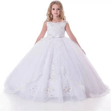 Белое платье с цветочным рисунком для девочек на свадьбу, 2020, кружевное Пышное Платье для девочек, детское платье принцессы для первого причастия 2024 - купить недорого