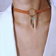 Women Bohemian Choker Boho Feather Bead Pendant Brown Leather Chain Necklace Fashion Lady Jewelry Party Gift 2024 - buy cheap