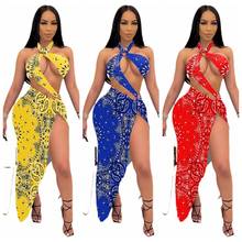 2021 New 2PCS/SET Beachwear sexy women retro hollow out halter one piece swimsuit+irregular skirts cover up swimwear cover-ups 2024 - buy cheap