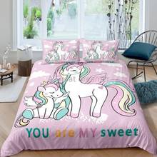 Juego de funda nórdica con dibujos de unicornios en 3D, ropa de cama rosa con fundas de almohada personalizadas para niños y bebés 2024 - compra barato