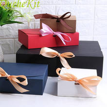 Luxurious Blue Kraft Paper Gift Box With Ribbon Christmas Baby Shower Favor Boxes Wedding Party Cookie Cake Packaging Box 20pcs 2024 - buy cheap
