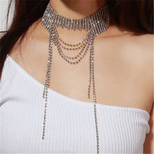 Shine Full Rhinestones Sexy Choker Necklaces for Women Long Tassel Crystal Necklaces Statement Jewelry Trendy Party Gifts 2024 - buy cheap