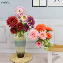 Yoshiko 3 cabeças de seda artificial flor gerbera buquê casa jardim casamento shopping loja diy simulação flores decorativas 2024 - compre barato