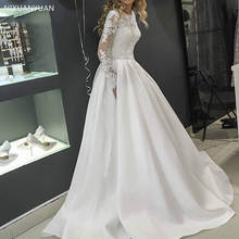 2021 O Neck Elegant Satin Wedding Dress Long Sleeve Sweep Train Vestidos De Novia Custom Made Bridal Gowns Lace Wedding Gowns 2024 - buy cheap