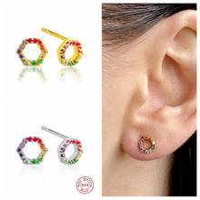 GS 925 Sterling Silver Colorful Crystal Hexagon Stud Earrings For Women Rainbow Cubic Zirconia Jeweled Ear Stud Party Jewelry 2024 - buy cheap