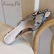 Krazing pot-zapatos de tacón cuadrado con punta cuadrada para mujer, Calzado cómodo de cuero genuino para uso diario, ocio y oficina, L25 2024 - compra barato