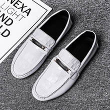 2019 leather casual men's shoes spring and autumn fashion black loafers brand designer waterproof genuine white outdoor loafers 2024 - buy cheap