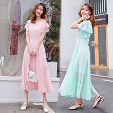 TingYiLi Women Long Dress Summer Holiday Beach Maxi Boho Dress Korean Sweet Ruffle Sleeve Blue Green Pink White Chiffon Dress 2024 - buy cheap