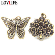 Retro Brass Car Key Chain Pendant Accessories Jewelry Beautiful Hollow Butterfly Peacock Figurines DIY Keyring Hanging Trinkets 2024 - buy cheap