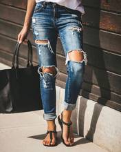 Namorado buraco rasgado jeans para calças femininas legal denim magro do vintage empurrar para cima jeans de cintura alta casual senhoras magro calca jeans 2024 - compre barato