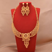 Dubái-Conjunto de joyería de lujo para mujer, juego de joyas de oro de 24K, pulsera nupcial, collar, pendientes, anillo, regalo de boda africano 2024 - compra barato