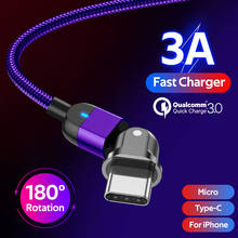 Cable Micro USB tipo C para teléfono móvil Samsung y Huawei, Cable de datos de carga rápida de 0,5/1/2M, LED giratorio de 180 grados, 3A, USB-C 2024 - compra barato