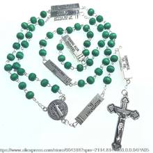 6*7mm green maple wood perfume rosary five mysteries connector St. Benedict center rosary neclace 2024 - buy cheap
