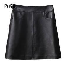 PUDI Women Genuine Leather Skirt Famele Girl Real Sheep Skin Leather A-line Black Color Skirts ST012 2024 - buy cheap
