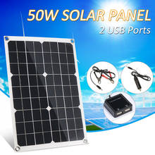Painel solar usb duplo, 18v, 50w, com carregador para carro, 10/20/30/40a, controle de carregamento usb para acampamento ao ar livre, luz de led, imperdível 2024 - compre barato