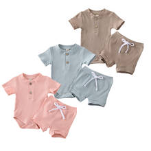 2020 Baby Boy Girl Clothes Baby Summer Clothing Short Sleeve Bodysuit Shorts Ribbed Solid 2Pcs Outfits Set 0-24M 2024 - buy cheap