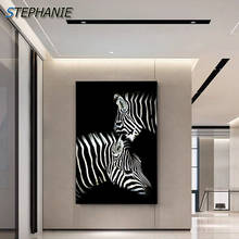 Arte abstrata em tela, preto e branco, pintura de animais, decoração para sala de estar, zebra, poster e impressão, arte nórdica para parede 2024 - compre barato