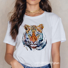 Novo verão mulheres topos dos desenhos animados tigre gráfico impresso t camisa moda em torno do pescoço camiseta mulher roupas de manga curta camisetas 2024 - compre barato