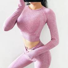 Women Seamless Yoga Set Fitness Sports Suits Gym Clothing Long Sleeve Crop Top Shirts High Waist Running Leggings Workout Pants 2024 - buy cheap