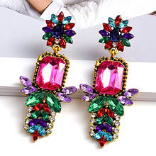 New Design Maxi Statement Metal Colorful Crystal Long Drop Earrings Fashion Rhinestones Jewelry Accessories For Women Wholesale 2024 - buy cheap