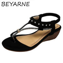 BEYARNE-sandalias bohemias con cuña para mujer, chanclas de playa con diamantes de imitación, a la moda, para verano 2024 - compra barato