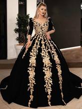 Preto marroquino kaftan caftan muçulmano vestidos de noite vestido de baile meia mangas apliques dubai árabe turquia abaya vestido islâmico 2024 - compre barato