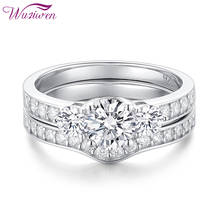 Wuziwen conjunto de anel de noivado e casamento, prata esterlina 925 sólida, corte redondo, aaaaa, joia clássica de noivado para presente 2024 - compre barato