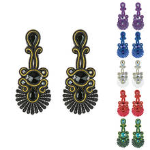 Soutache jóias coloridas brincos de gota artesanal étnica boho laço longo balançar brinco feminino violino tecelagem cristal charme presente 2024 - compre barato