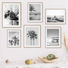 Black White Photo Palm Tree Car Surf Umbrella Wall Art Painting Nordic Posters And Prints Wall Pictures For Living Room Decor 2024 - buy cheap