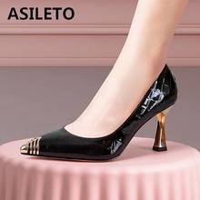 ASILETO New 2021 Pumps Pointed Toe 7.5cm Spike Heels Genuine Leather Slip-On Classic Elegent Big Size 48 Casual Wine B2381 2024 - buy cheap