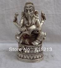 bi00430 Chinese Silver 4 Arms Ganapati Ganesh Lord Brass Ganesha Buddha Mouse Statue 2024 - buy cheap