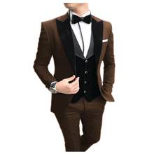 Новинка 2020, коричневый Блейзер, мужские костюмы со штанами, Классические свадебные костюмы для мужчин, 3 предмета, приталенный, официальный, вечерний, мужской смокинг, костюмы жениха 2024 - купить недорого