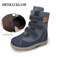 Crianças botas crianças sapatos de neve de couro ortopédico meninos meninas alta superior preto de pele de inverno calçado com palmilha orthotic removível 2024 - compre barato