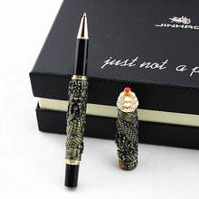 Jinhao Vintage Luxurious Rollerball Pen Golden Tower Cap Small Double Dragon Playing Pearl, Metal Carving Embossing Heavy Pen 2024 - buy cheap