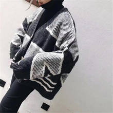 Korean Women's Sweater V-neck Long Sleeve Geometric Knitting Cardigan Jacket Thick Ladies Winter Fashion Knitwear Casual f1811 2024 - buy cheap