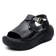 Sandálias plataforma de couro real femininas, sapatos casuais para mulheres, com salto alto, da moda, verão 2019 2024 - compre barato