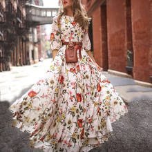 2021 Fashion Summer Dress Women Casual Half Sleeve Boho Dresses Swing Floral-Printed Holiday Floor-Length Dresses Wholesalers 2024 - buy cheap