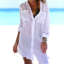 2020 New Women's Beach Cover Ups Two-Pocket Hidden Button White Swimwears Oversized Bikini Swimsuit Cover Up Shirt Bathing Suit 2024 - buy cheap