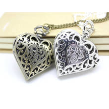 (1073)  12 pcs/lot Free shipping Boutique antique heart-shaped hollow out carven pocket watch pendant necklaces party gift 2022 - buy cheap