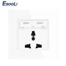 Esooli-Panel de cristal tipo 86, enchufe Universal de 13A y 250V con puerto de carga USB Dual, salida de 2.1A con indicador LED 2024 - compra barato