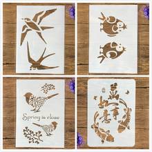 4Pcs/Set A4 29cm Pair Couple Birds Carp DIY Layering Stencils Painting Scrapbook Coloring Embossing Album Decorative Template 2024 - buy cheap