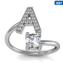 2022 moda 26 letras de prata cor anel para as mulheres strass aberto dedo anéis feminino anel de noivado jóias presente festa 2024 - compre barato