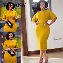 Vitiana mulheres elegante moda bodycon vestido de verão 2020 feminino magro escritório senhora ol amarelo midi vestidos femme casuais 2024 - compre barato