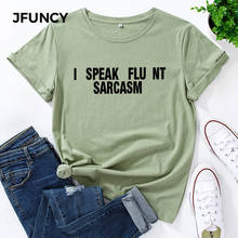 Jfuncy 100% algodão camiseta feminina letras criativas impressão t camisa feminina topos plus size manga curta casual tshirt 2024 - compre barato