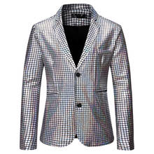 Silver Plaid Sequins Suit Blazer Men Nightclub Prom Mens Notched Lapel Suit Jacket Wedding Party Stage Singers Blazer Masculino 2024 - buy cheap