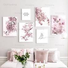 Pink Flower Quotes Canvas Posters and Prints Cherry Blossoms Wall Art Canvas Painting Wall Pictures for Living Room Home Decor 2024 - compre barato