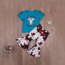 2PCS Set Toddler Kids Baby Girl Short Sleeve Print T-shirt Tops Floral Flared Pant Bell Bottom Outfits Summer Clothes 2024 - buy cheap