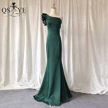 Qsyye esmeralda vestidos de noite um ombro sereia vestido formal ombro babados cabido vestido festa verde escuro 2024 - compre barato