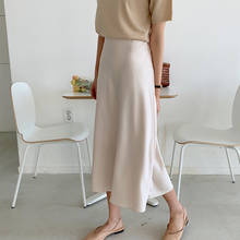 Elegante falda de satén de cintura alta para mujer, Falda Midi ajustada de seda, informal, para verano y otoño 2024 - compra barato